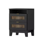 Ensemble de chambre MAYEERTY 4 pièces, lit plateforme Queen Size avec autocollants décoratifs en lattes de bois, table de chevet de rangement et commode avec poignée en métal pour chambre à coucher Noir