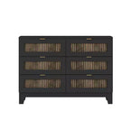 Ensemble de chambre MAYEERTY 4 pièces, lit plateforme Queen Size avec autocollants décoratifs en lattes de bois, table de chevet de rangement et commode avec poignée en métal pour chambre à coucher Noir