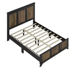 Ensemble de chambre MAYEERTY 4 pièces, lit plateforme Queen Size avec autocollants décoratifs en lattes de bois, table de chevet de rangement et commode avec poignée en métal pour chambre à coucher Noir