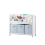 Étagère à livres pour enfants avec 3 niveaux de présentation frontale et 3 bacs en tissu, bibliothèque pour tout-petits et organisateur de rangement de jouets pour salle de jeux, blanche
