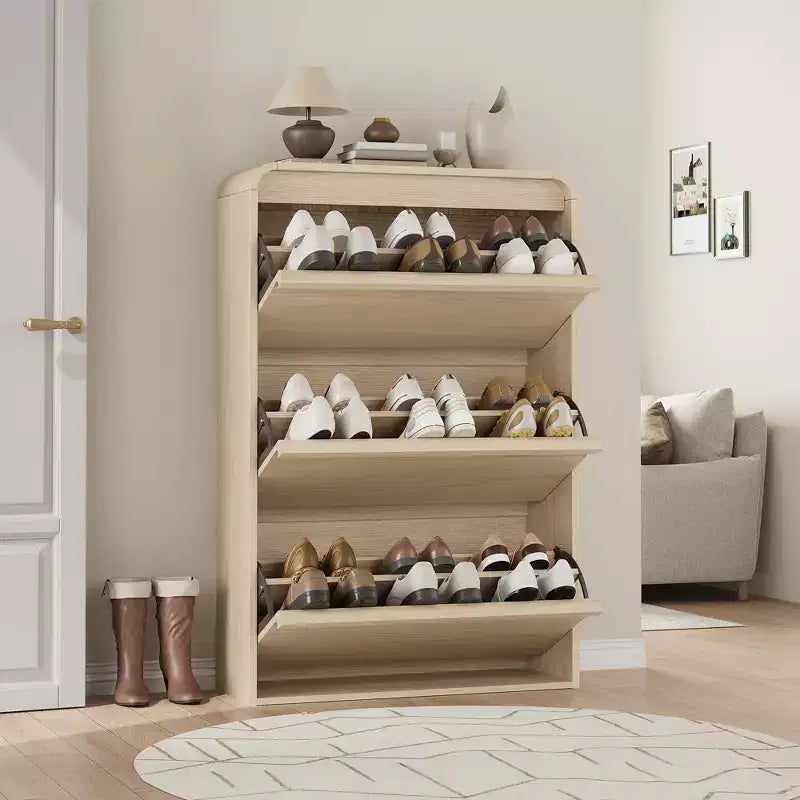 GarveeHome Armoire à chaussures avec 3 tiroirs basculants, meuble à chaussures en bois avec étagère réglable, rangement à chaussures, armoire à chaussures dissimulée pour entrée