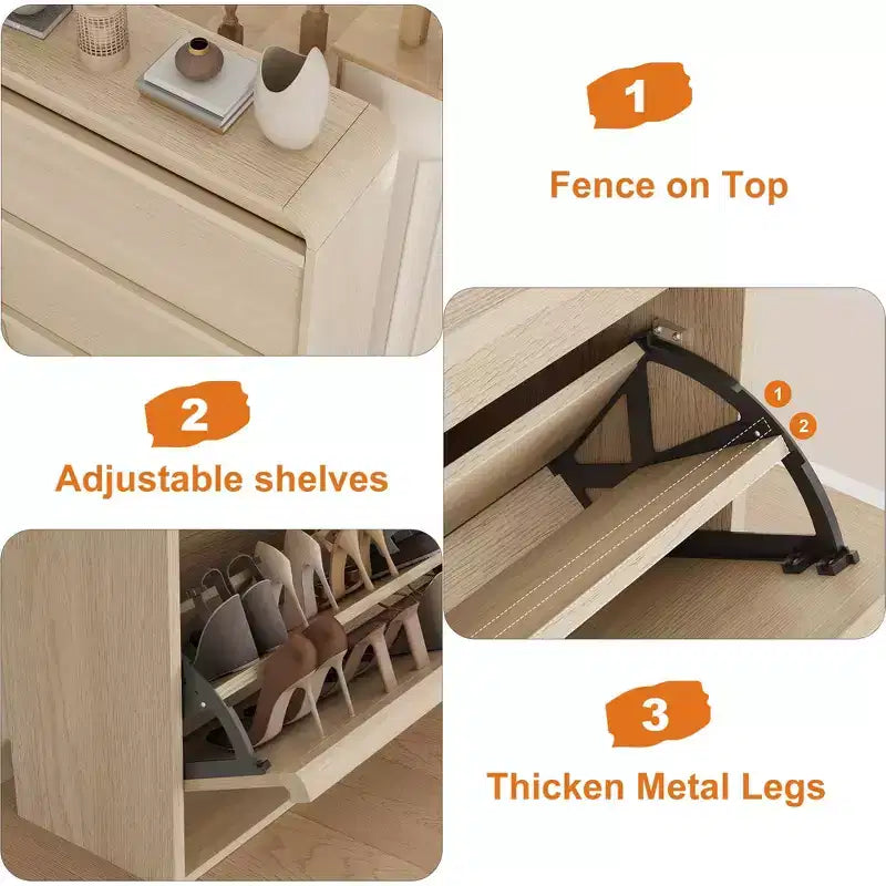GarveeHome Armoire à chaussures avec 3 tiroirs basculants, meuble à chaussures en bois avec étagère réglable, rangement à chaussures, armoire à chaussures dissimulée pour entrée