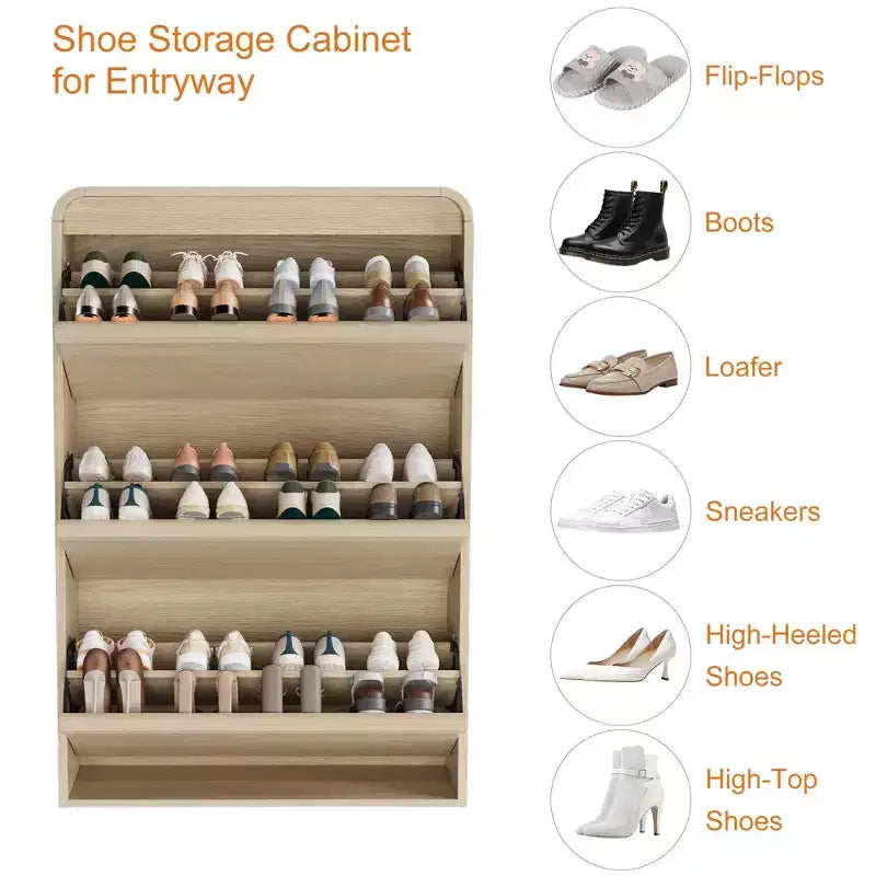 GarveeHome Armoire à chaussures avec 3 tiroirs basculants, meuble à chaussures en bois avec étagère réglable, rangement à chaussures, armoire à chaussures dissimulée pour entrée