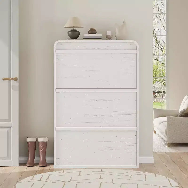 GarveeHome Armoire à chaussures avec 3 tiroirs basculants, meuble à chaussures en bois avec étagère réglable, rangement à chaussures, armoire à chaussures dissimulée pour entrée