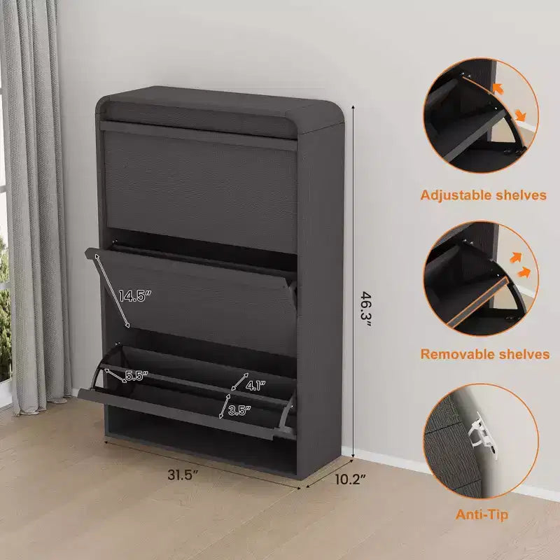 GarveeHome Armoire à chaussures avec 3 tiroirs basculants, meuble à chaussures en bois avec étagère réglable, rangement à chaussures, armoire à chaussures dissimulée pour entrée