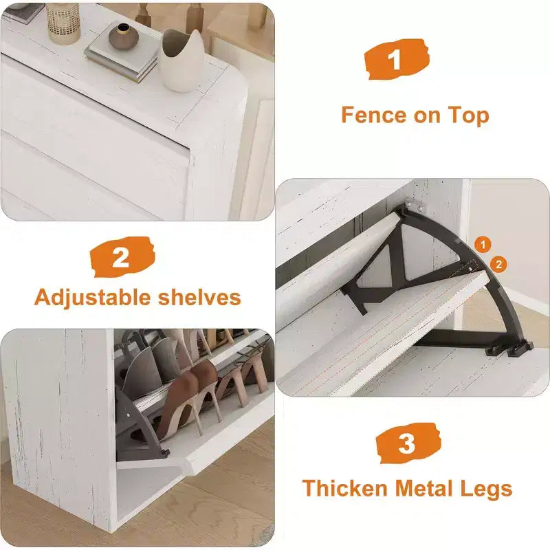 GarveeHome Armoire à chaussures avec 3 tiroirs basculants, meuble à chaussures en bois avec étagère réglable, rangement à chaussures, armoire à chaussures dissimulée pour entrée