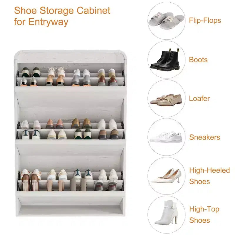GarveeHome Armoire à chaussures avec 3 tiroirs basculants, meuble à chaussures en bois avec étagère réglable, rangement à chaussures, armoire à chaussures dissimulée pour entrée