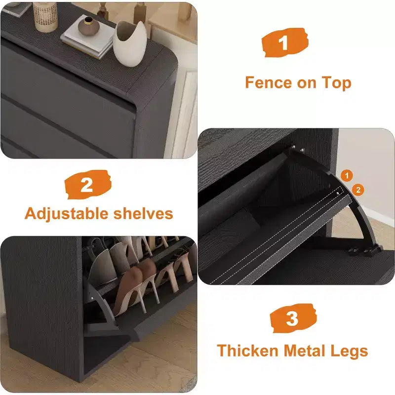 GarveeHome Armoire à chaussures avec 3 tiroirs basculants, meuble à chaussures en bois avec étagère réglable, rangement à chaussures, armoire à chaussures dissimulée pour entrée