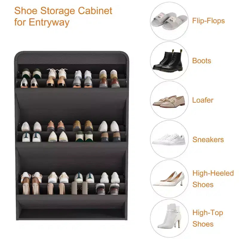 GarveeHome Armoire à chaussures avec 3 tiroirs basculants, meuble à chaussures en bois avec étagère réglable, rangement à chaussures, armoire à chaussures dissimulée pour entrée