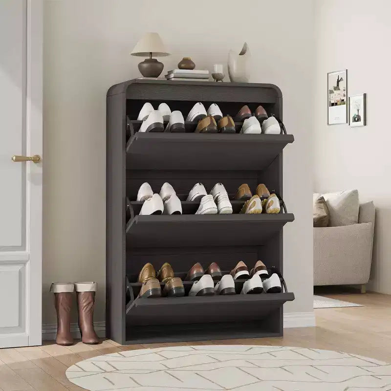 GarveeHome Armoire à chaussures avec 3 tiroirs basculants, meuble à chaussures en bois avec étagère réglable, rangement à chaussures, armoire à chaussures dissimulée pour entrée