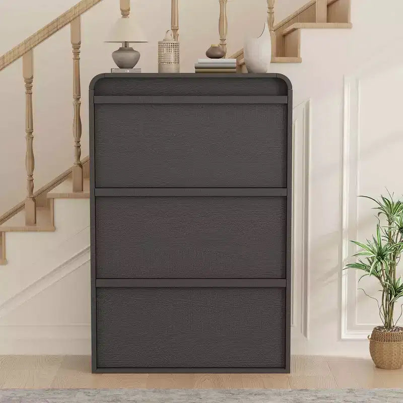 GarveeHome Armoire à chaussures avec 3 tiroirs basculants, meuble à chaussures en bois avec étagère réglable, rangement à chaussures, armoire à chaussures dissimulée pour entrée