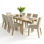 Ensemble de salle à manger extensible pour 8, table rectangulaire avec rallonges amovibles et chaises en lin sans accoudoirs, avec pieds en bois massif-Panipeachy