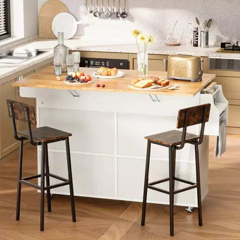 Desserte de cuisine îlot EROMMY 52, grande, avec abattant, 2 tiroirs et 2 placards de rangement