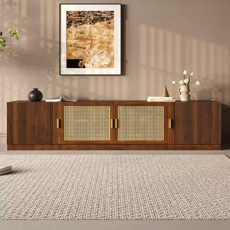 GDFStudio Eliana 78 Mid-Century Modern TV Stand with Rattan Doors & Adjustable Shelf
