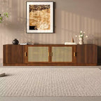 GDFStudio Eliana 78 Mid-Century Modern TV Stand with Rattan Doors & Adjustable Shelf