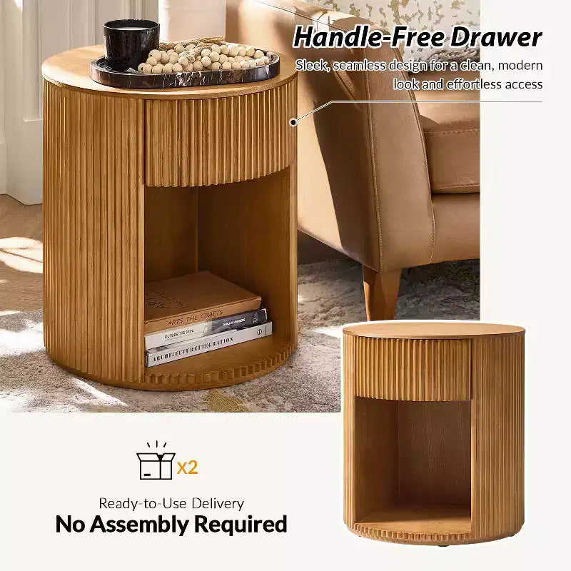 Tables d'appoint rondes Bert Modern Style de 50 cm, lot de 2, avec rangement | ARTFUL LIVING DESIGNS