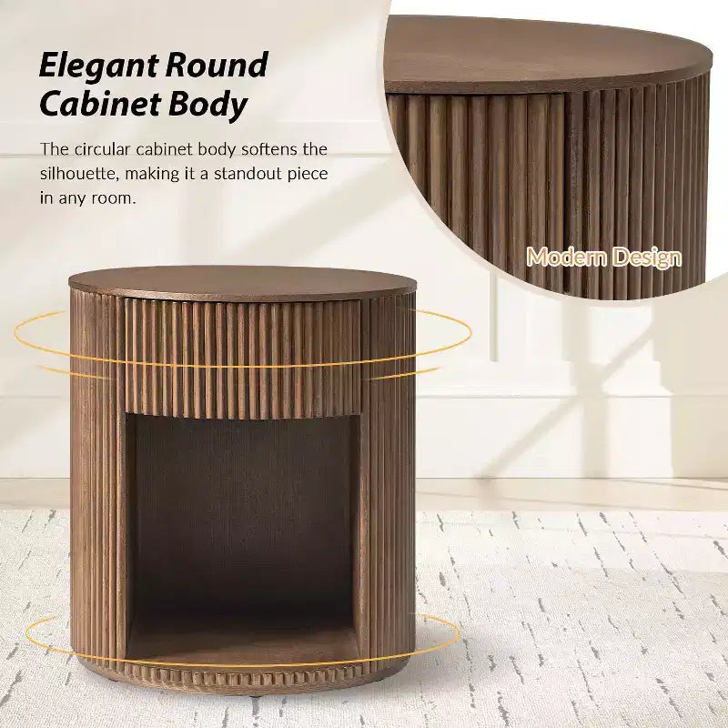Tables d'appoint rondes Bert Modern Style de 50 cm, lot de 2, avec rangement | ARTFUL LIVING DESIGNS