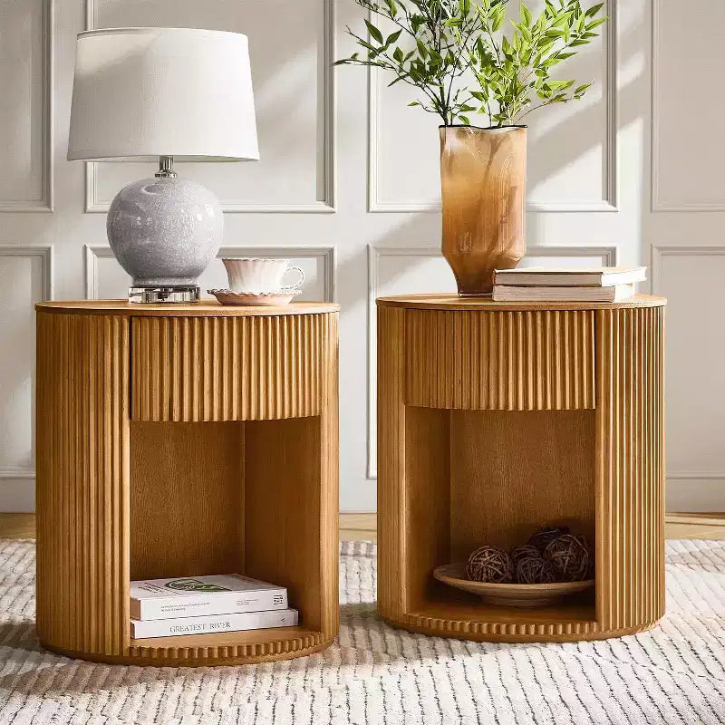 Tables d'appoint rondes Bert Modern Style de 50 cm, lot de 2, avec rangement | ARTFUL LIVING DESIGNS