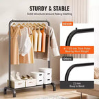 VIYET Portant à vêtements roulant robuste – Acier au carbone, tringle de suspension, zone de rangement inférieure
