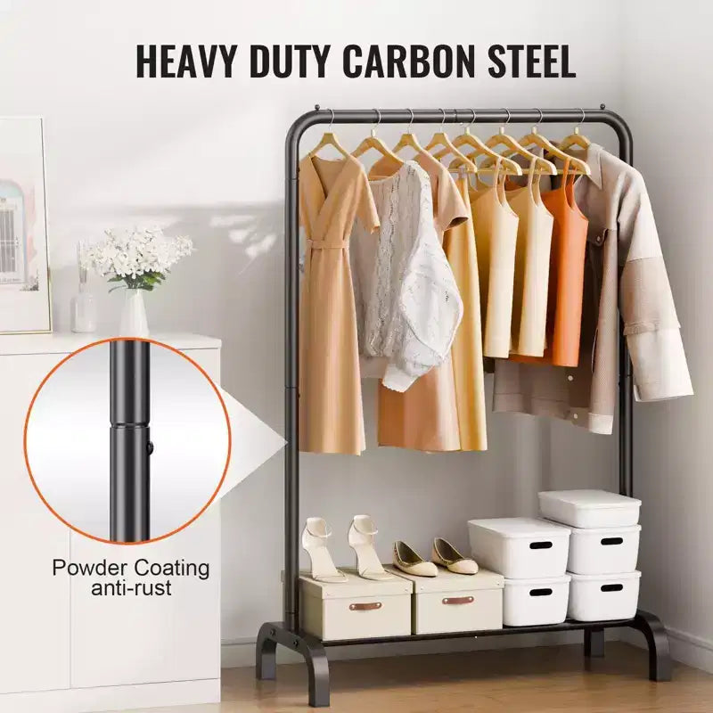 VIYET Portant à vêtements roulant robuste – Acier au carbone, tringle de suspension, zone de rangement inférieure