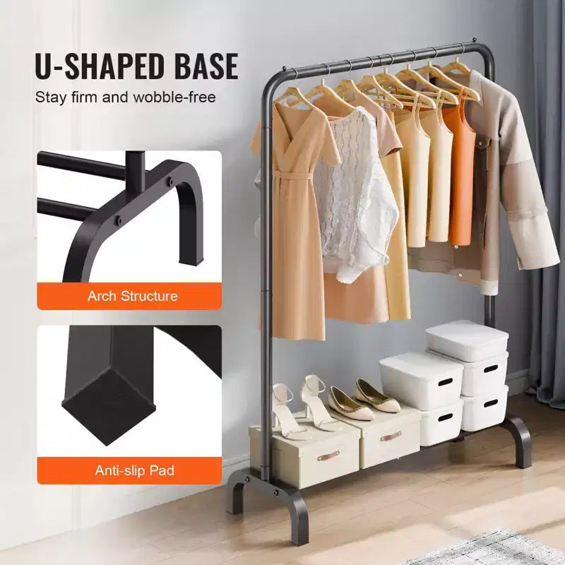 VIYET Portant à vêtements roulant robuste – Acier au carbone, tringle de suspension, zone de rangement inférieure