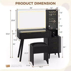 Coiffeuse avec miroir lumineux, table de maquillage avec station de charge et armoire à bijoux, ensemble coiffeuse avec plateau en verre et tabouret de rangement pour chambre à coucher