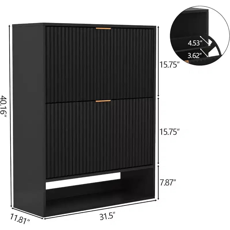 Meuble à chaussures de 80 cm de large avec 2 tiroirs basculants, meuble de rangement de chaussures fin et caché, parfait pour le salon, le couloir, l'entrée