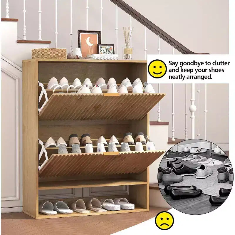 Meuble à chaussures de 80 cm de large avec 2 tiroirs basculants, meuble de rangement de chaussures fin et caché, parfait pour le salon, le couloir, l'entrée