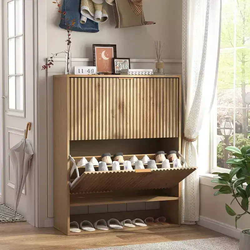 Meuble à chaussures de 80 cm de large avec 2 tiroirs basculants, meuble de rangement de chaussures fin et caché, parfait pour le salon, le couloir, l'entrée