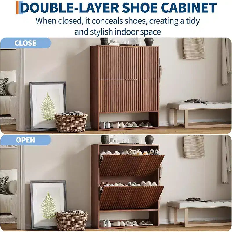 Meuble à chaussures de 80 cm de large avec 2 tiroirs basculants, meuble de rangement de chaussures fin et caché, parfait pour le salon, le couloir, l'entrée