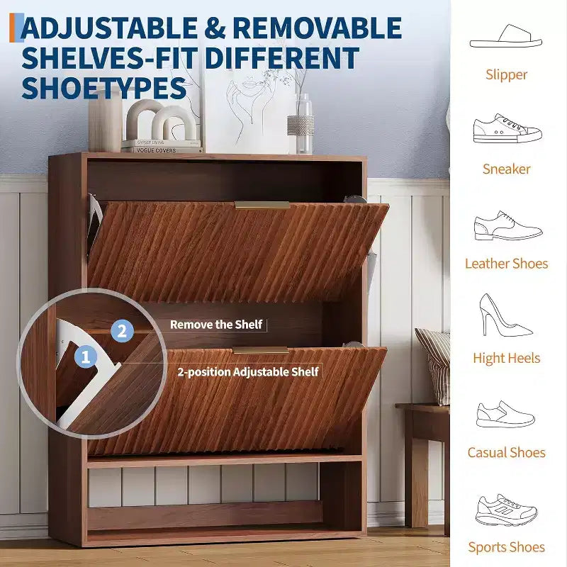 Meuble à chaussures de 80 cm de large avec 2 tiroirs basculants, meuble de rangement de chaussures fin et caché, parfait pour le salon, le couloir, l'entrée