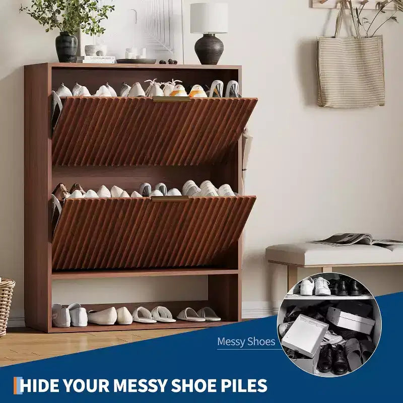 Meuble à chaussures de 80 cm de large avec 2 tiroirs basculants, meuble de rangement de chaussures fin et caché, parfait pour le salon, le couloir, l'entrée
