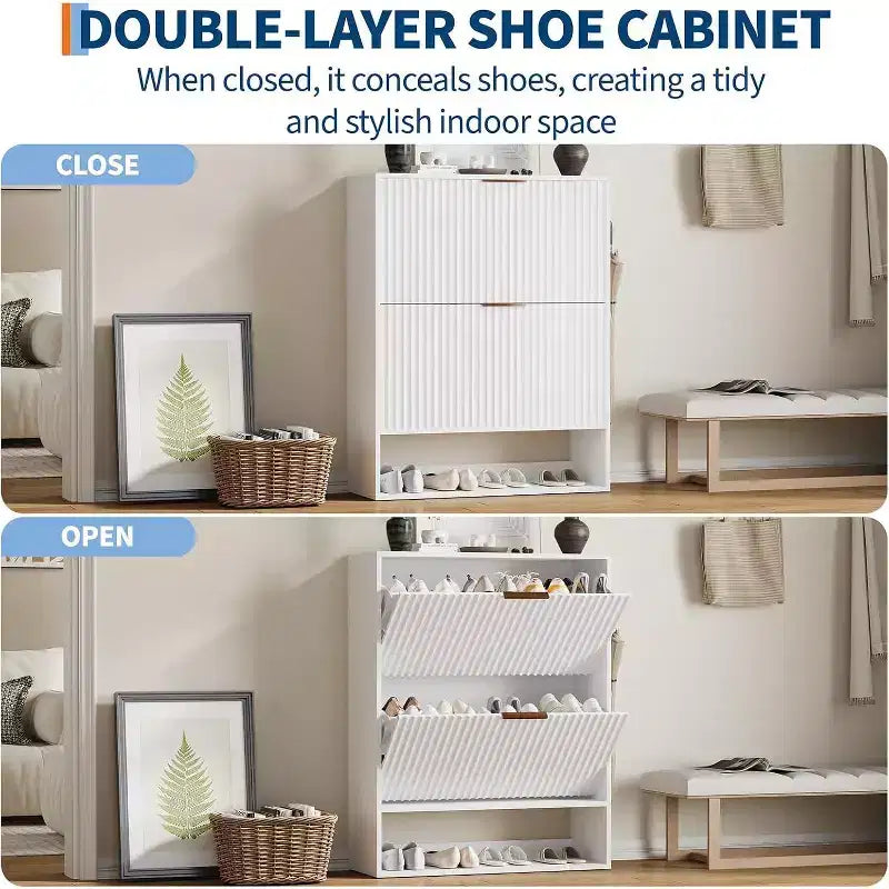 Meuble à chaussures de 80 cm de large avec 2 tiroirs basculants, meuble de rangement de chaussures fin et caché, parfait pour le salon, le couloir, l'entrée