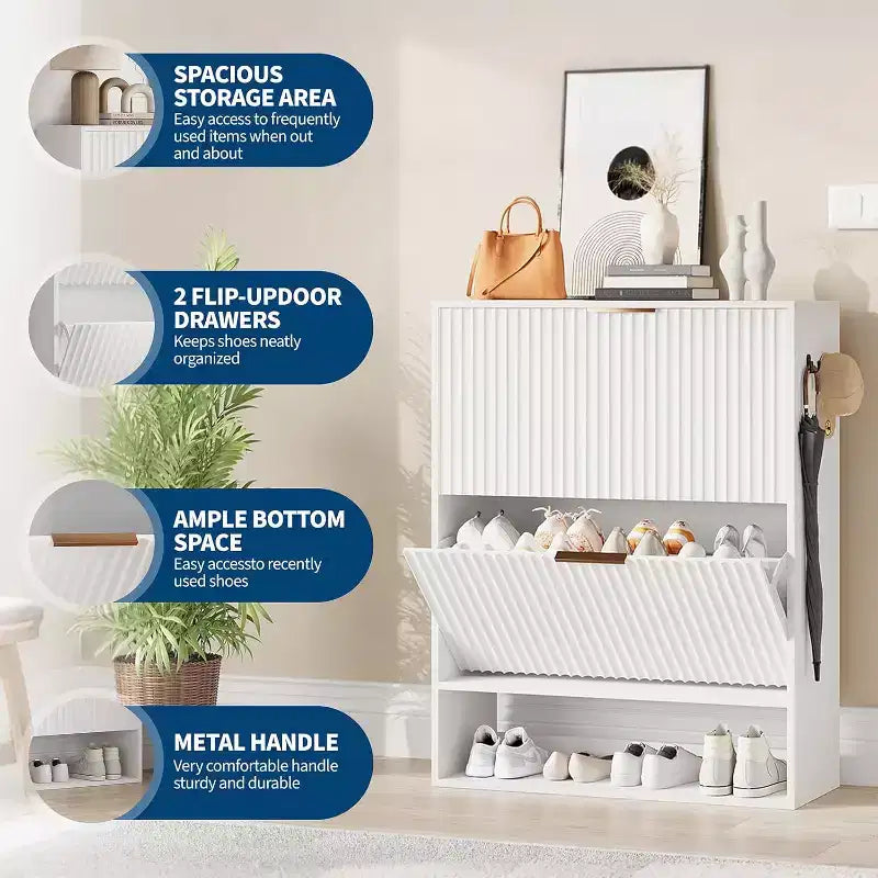 Meuble à chaussures de 80 cm de large avec 2 tiroirs basculants, meuble de rangement de chaussures fin et caché, parfait pour le salon, le couloir, l'entrée
