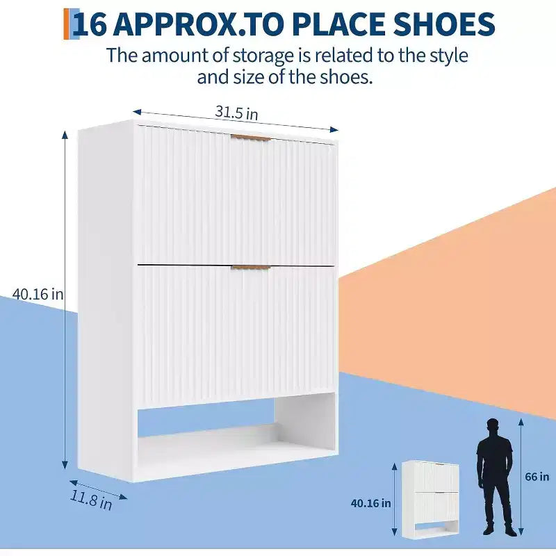 Meuble à chaussures de 80 cm de large avec 2 tiroirs basculants, meuble de rangement de chaussures fin et caché, parfait pour le salon, le couloir, l'entrée