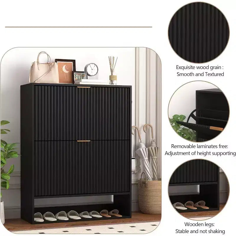 Meuble à chaussures de 80 cm de large avec 2 tiroirs basculants, meuble de rangement de chaussures fin et caché, parfait pour le salon, le couloir, l'entrée