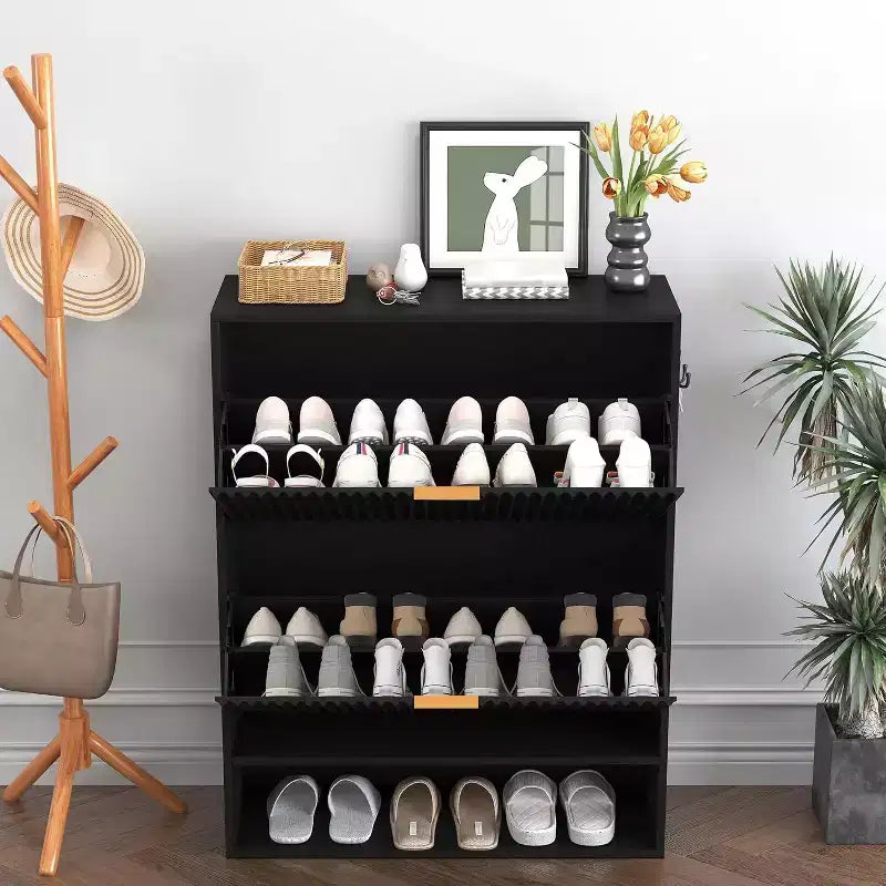 Meuble à chaussures de 80 cm de large avec 2 tiroirs basculants, meuble de rangement de chaussures fin et caché, parfait pour le salon, le couloir, l'entrée