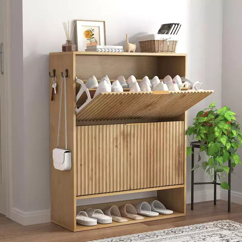 Meuble à chaussures de 80 cm de large avec 2 tiroirs basculants, meuble de rangement de chaussures fin et caché, parfait pour le salon, le couloir, l'entrée