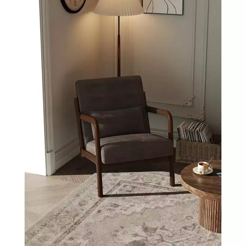 Fauteuil d'appoint moderne du milieu du siècle avec oreiller lombaire, revêtement en chenille et cadre en bois massif