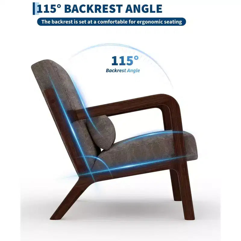 Fauteuil d'appoint moderne du milieu du siècle avec oreiller lombaire, revêtement en chenille et cadre en bois massif