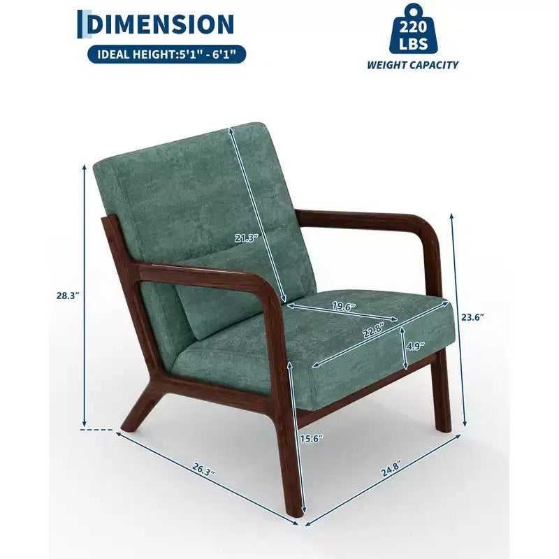 Fauteuil d'appoint moderne du milieu du siècle avec oreiller lombaire, revêtement en chenille et cadre en bois massif