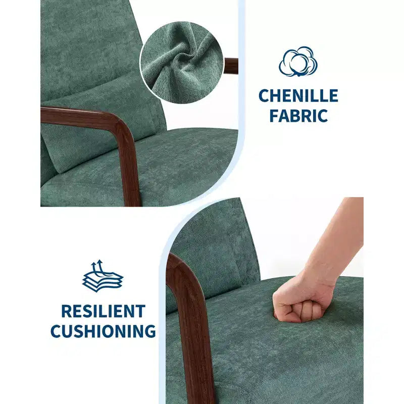 Fauteuil d'appoint moderne du milieu du siècle avec oreiller lombaire, revêtement en chenille et cadre en bois massif