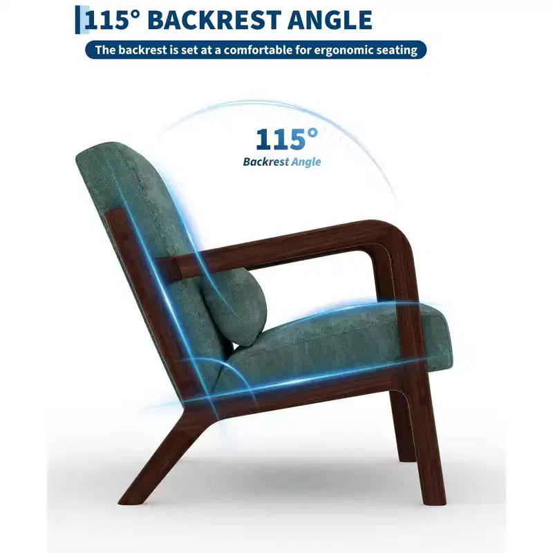 Fauteuil d'appoint moderne du milieu du siècle avec oreiller lombaire, revêtement en chenille et cadre en bois massif