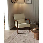 Fauteuil d'appoint moderne du milieu du siècle avec oreiller lombaire, revêtement en chenille et cadre en bois massif