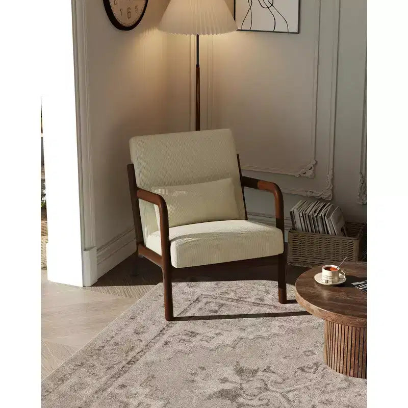 Fauteuil d'appoint moderne du milieu du siècle avec oreiller lombaire, revêtement en chenille et cadre en bois massif