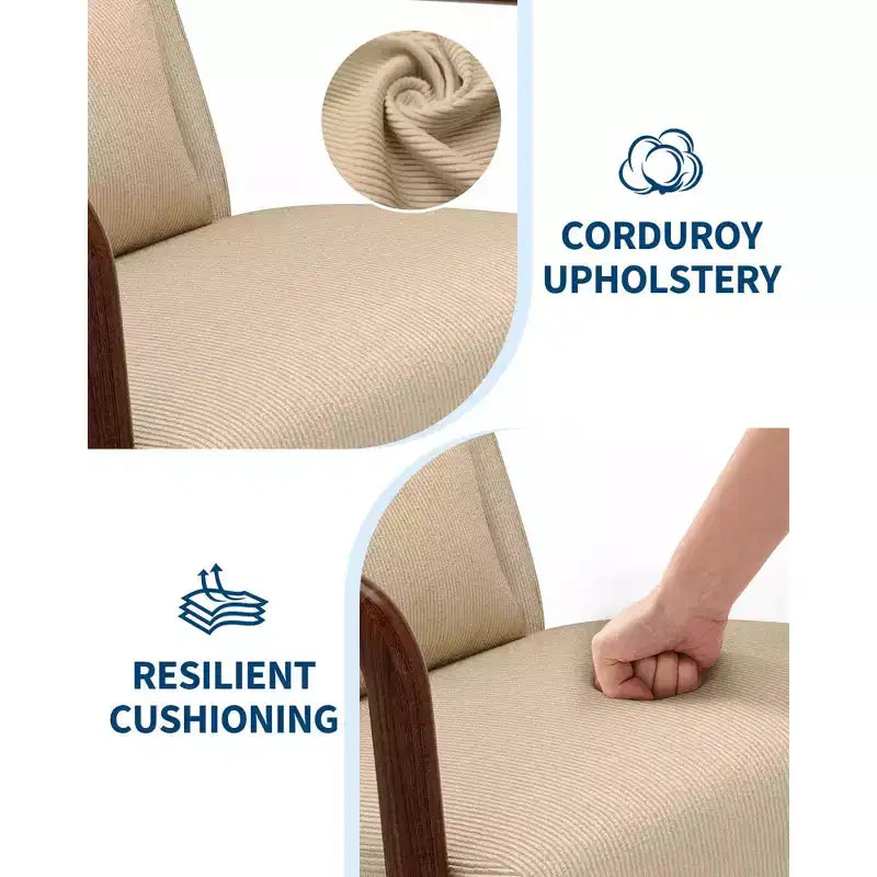 Fauteuil d'appoint moderne du milieu du siècle avec oreiller lombaire, revêtement en chenille et cadre en bois massif