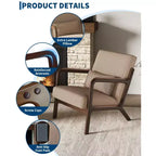 Fauteuil d'appoint moderne du milieu du siècle avec oreiller lombaire, revêtement en chenille et cadre en bois massif