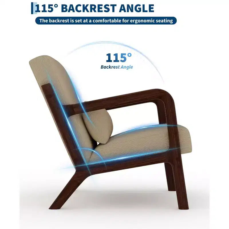 Fauteuil d'appoint moderne du milieu du siècle avec oreiller lombaire, revêtement en chenille et cadre en bois massif