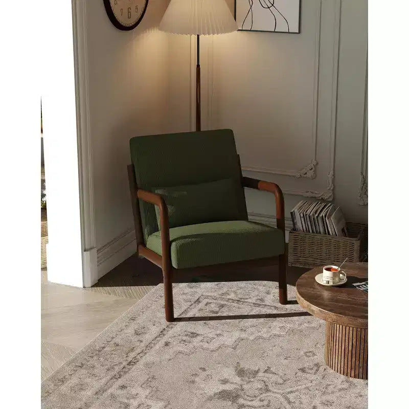 Fauteuil d'appoint moderne du milieu du siècle avec oreiller lombaire, revêtement en chenille et cadre en bois massif