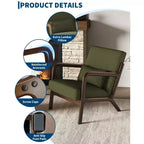 Fauteuil d'appoint moderne du milieu du siècle avec oreiller lombaire, revêtement en chenille et cadre en bois massif